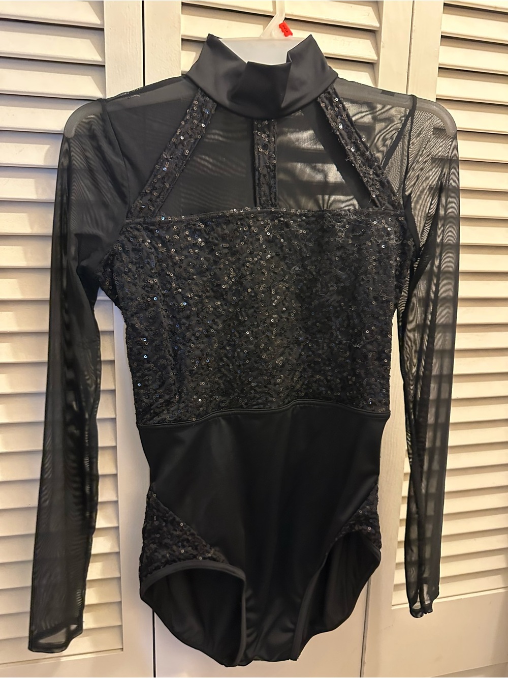 balera Black Sequin Mesh Long-Sleeve Leotard